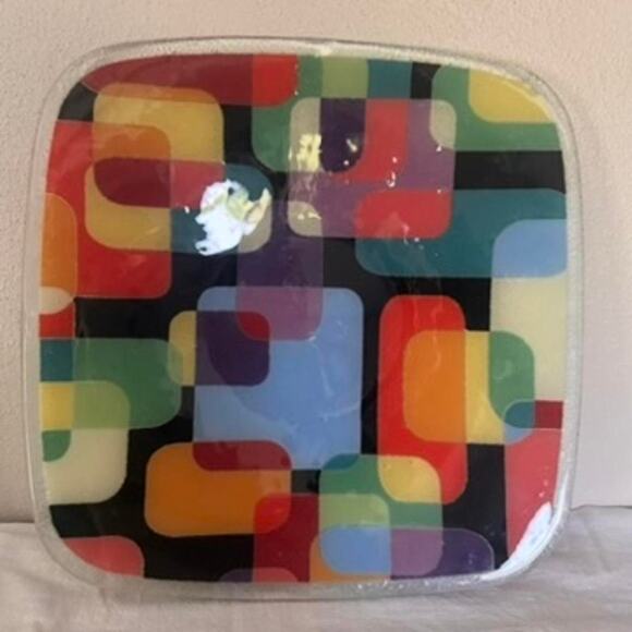 Peggy Karr retired traffic multi suare plate 8" multi colored bright - Picture 1 of 1
